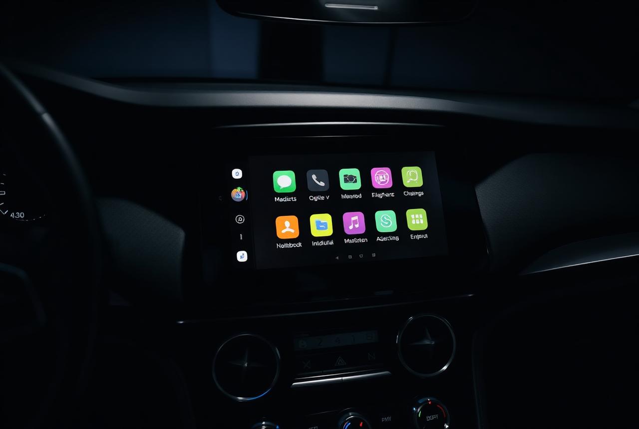 Large aftermarket Android touchscreen head unit glowing in a dark car cabin