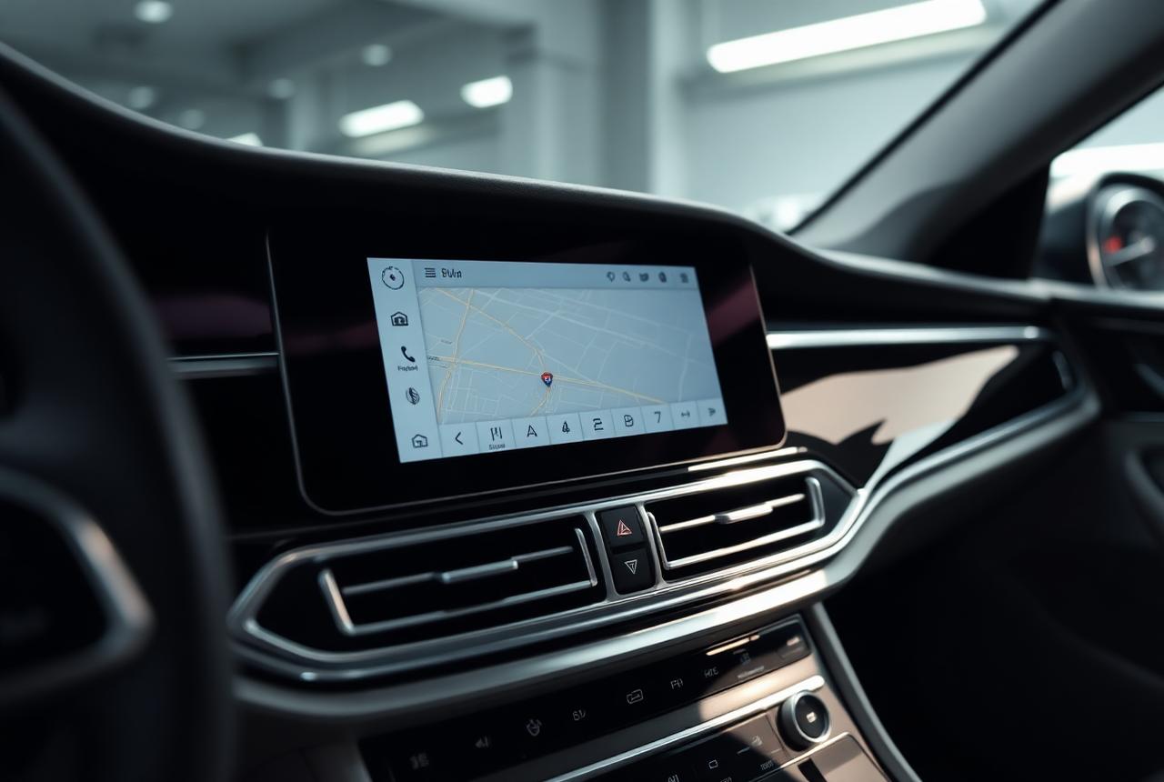 Factory infotainment screen integrated into a luxury car dashboard